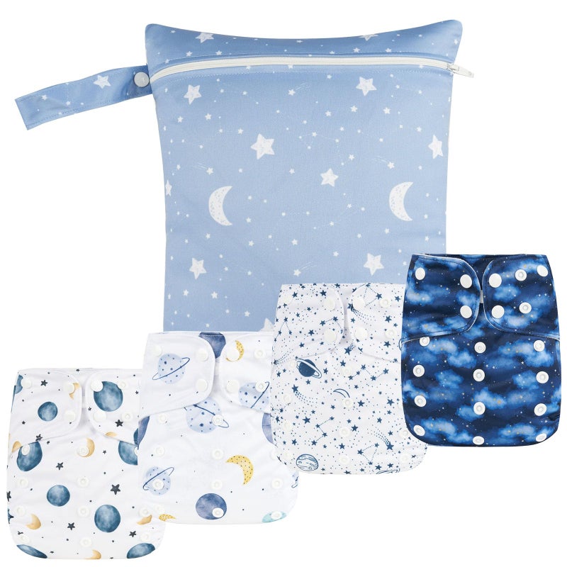Happy Flute HappyFlute 9 Sets Newborn Baby Cloth Pocket Diapers Adjustable Reusable for Baby Boys and Girls(6-33 pounds,0-3 Years),One Wet Bag+4Diapers and 4Inserts (AD09) - Image 1
